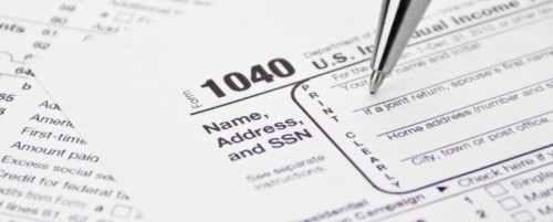IRS 1040 Tax Form Being Filled Out